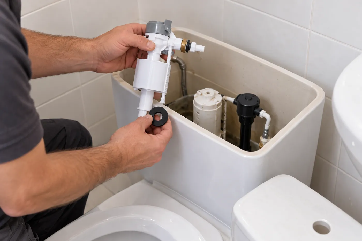 Remplacement du robinet flotteur dans le réservoir d'un WC lors d'un dépannage